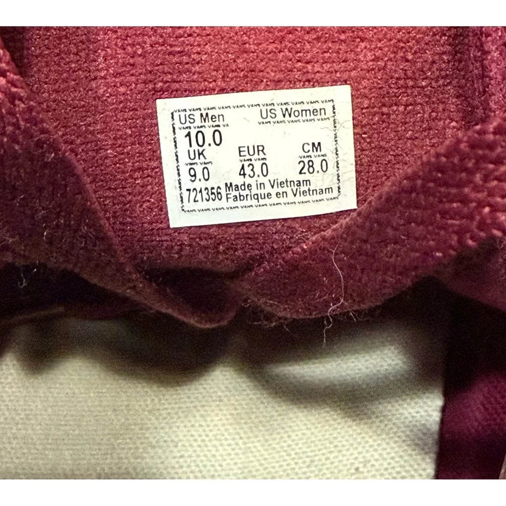 Vans Sk8-Hi Burgundy Maroon High Top Canvas Skateboarding Shoes Mens Sz 10